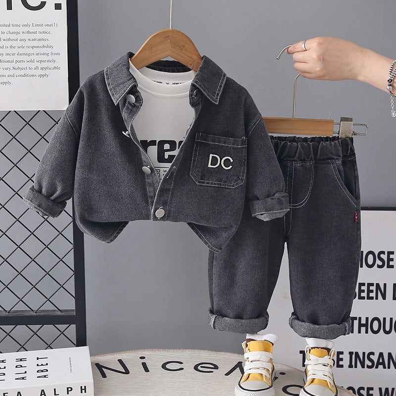 Spring and Autumn Clothing Baby Children's Coat Baby Cowboy Long Sleeve Three Piece Set