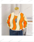 Kids Just Me Not Graestino stripe panel sweatshirt in dark gray and camel brown
