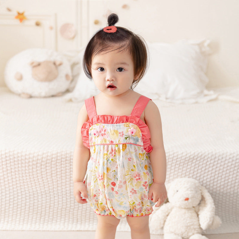 Baby Summer Sleeveless Romper Girl Thin Cotton Strap Floral Baby Bodysuit