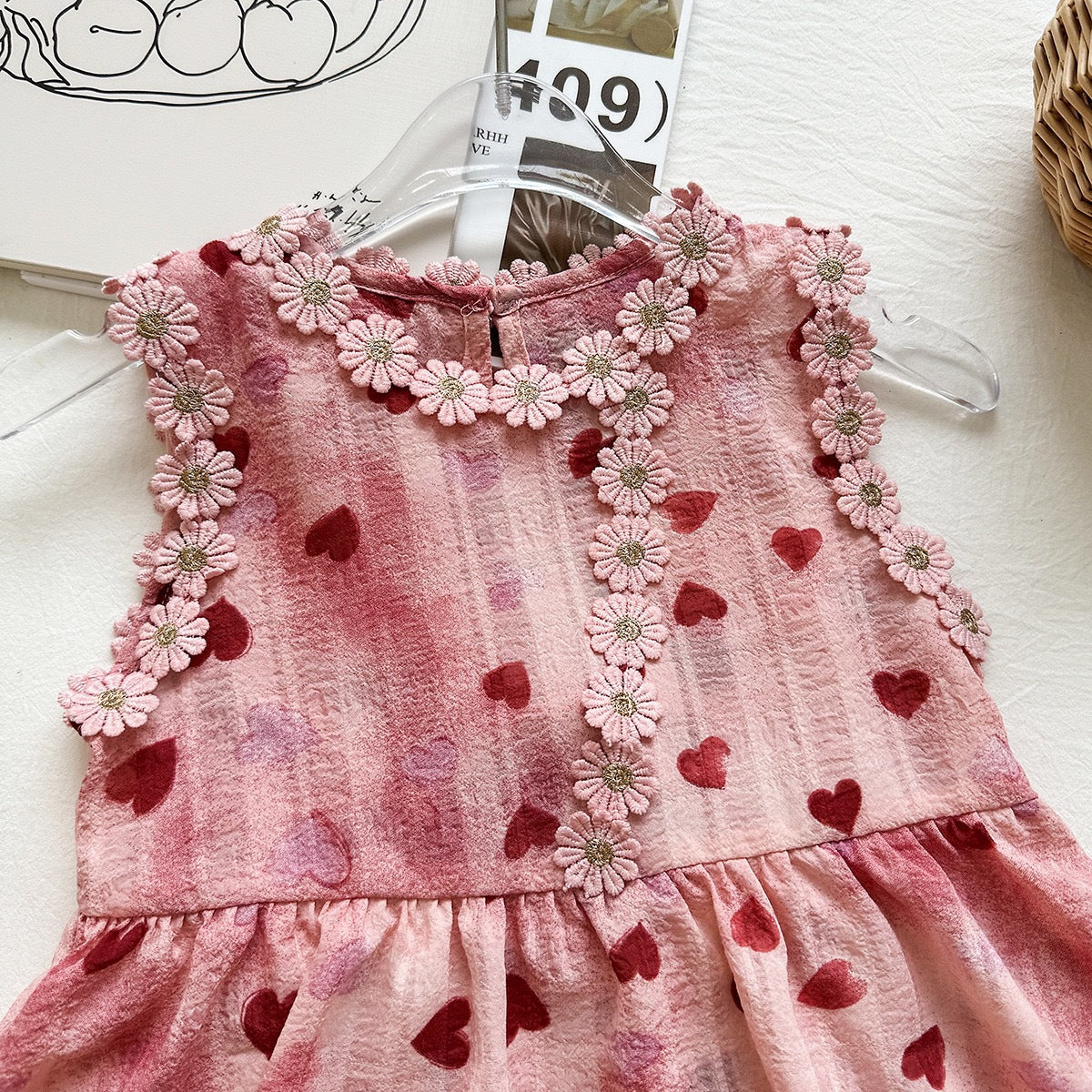 Cute Sleeveless Dress for Girls with Heart Print and Large Bow, Princess Style Summer Dress