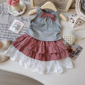 Girls Korean Style Bow Top & Checkered Layered Skirt Set — 2-Piece Summer Outfit