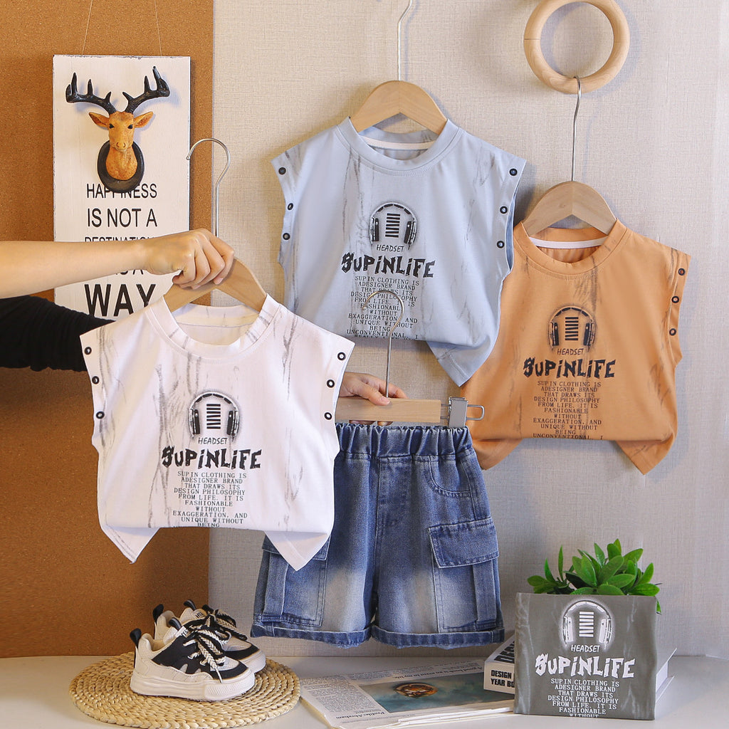 Baby and children's sleeveless shorts two-piece set
