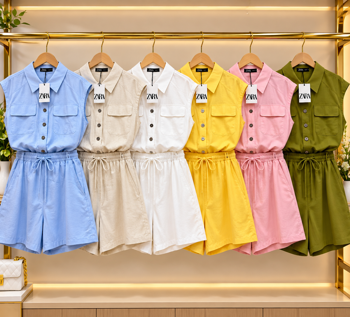 Women's sleeveless collared romper with shorts in six colors
