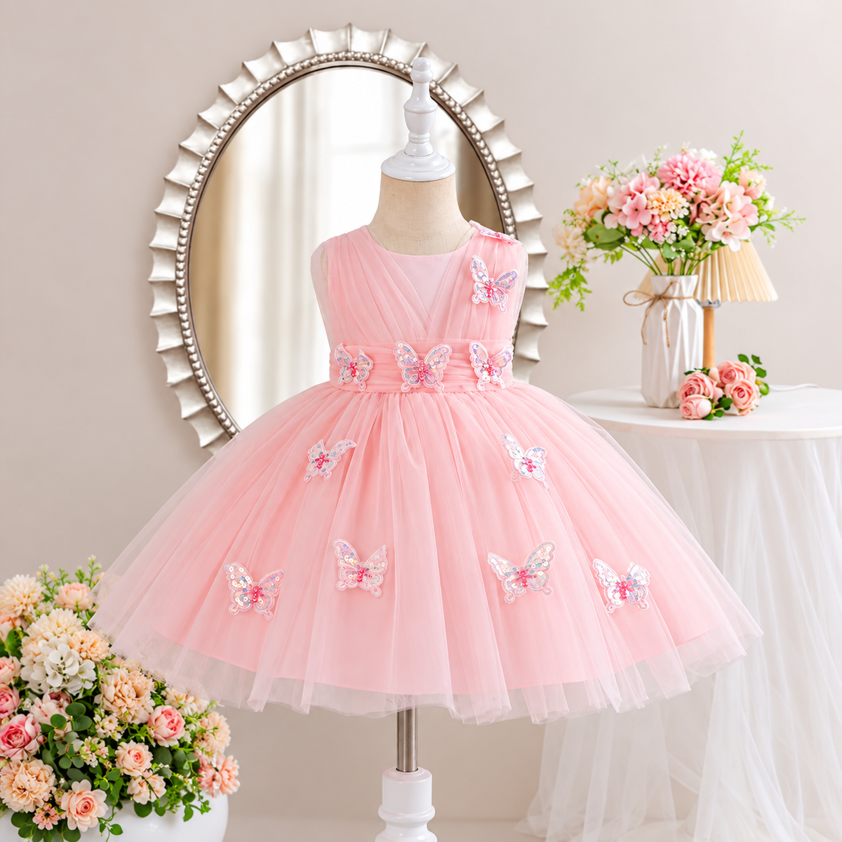 Girls' Pink Floral Party Dress | Mixed Sizes 2–7 | Pack 5 $60 | Mix-GC-134-Pink
