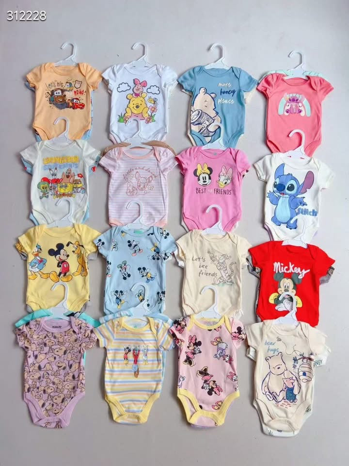 Baby Bodysuit Set — 6-Pack Assorted Character Prints | Licensed | Wholesale (MOQ 100)