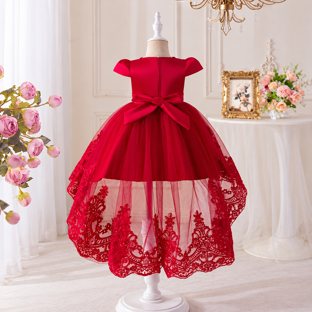 Girls' Red High-Low Lace Party Dress | Pack 12 | Unit Price $15 | Mix-GC-137