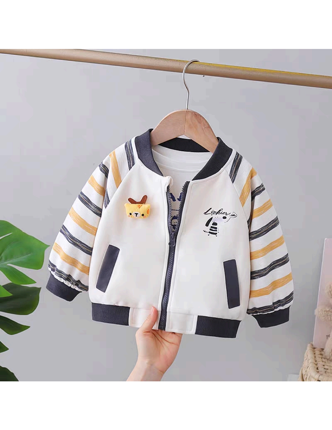 Kids’ Striped Sleeve Zip-Up Bomber Jacket | $6 | MOQ 12 Pieces