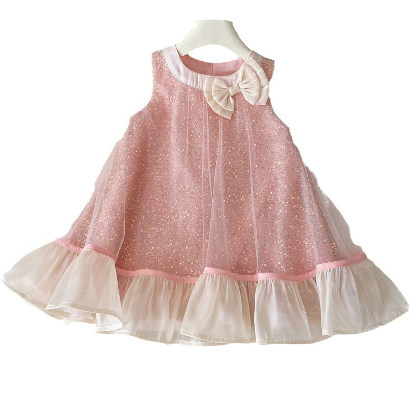 Girls' Summer Dress Fashionable Sleeveless Princess Dress for Kids Child's Strap Dress