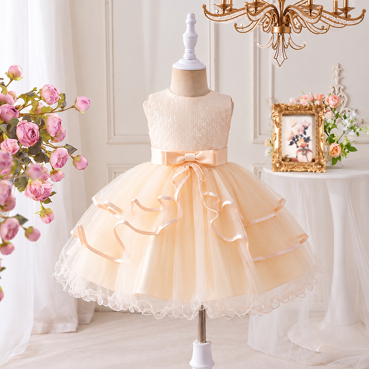 Girls' Cream Floral Party Dress | Mixed Sizes 2–7 | Pack 5 $60 | Mix-GC-135