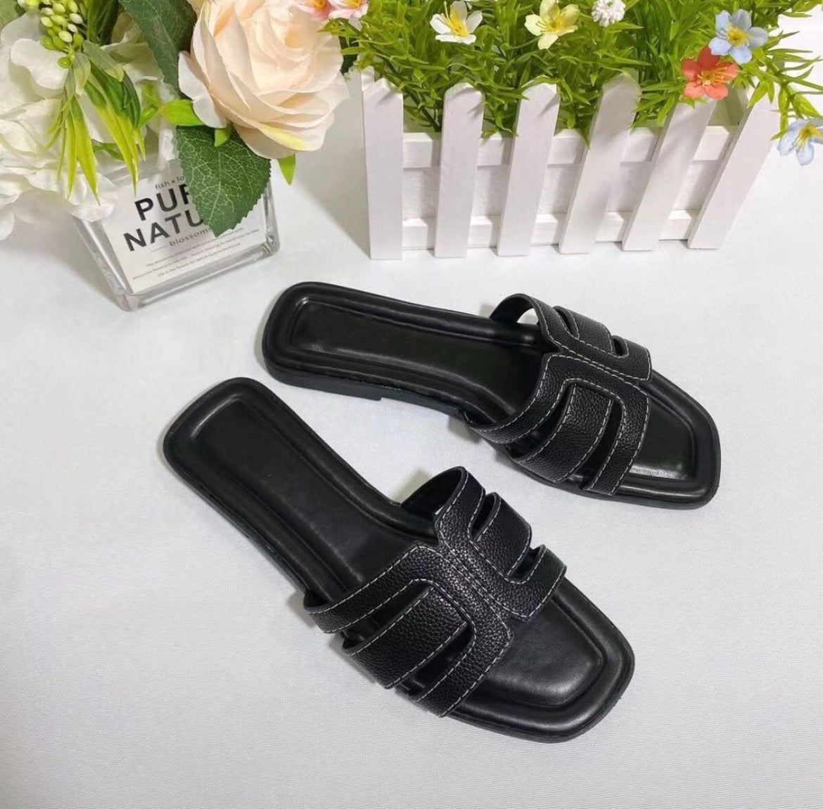 Pink H-Strap Flat Slide Sandals