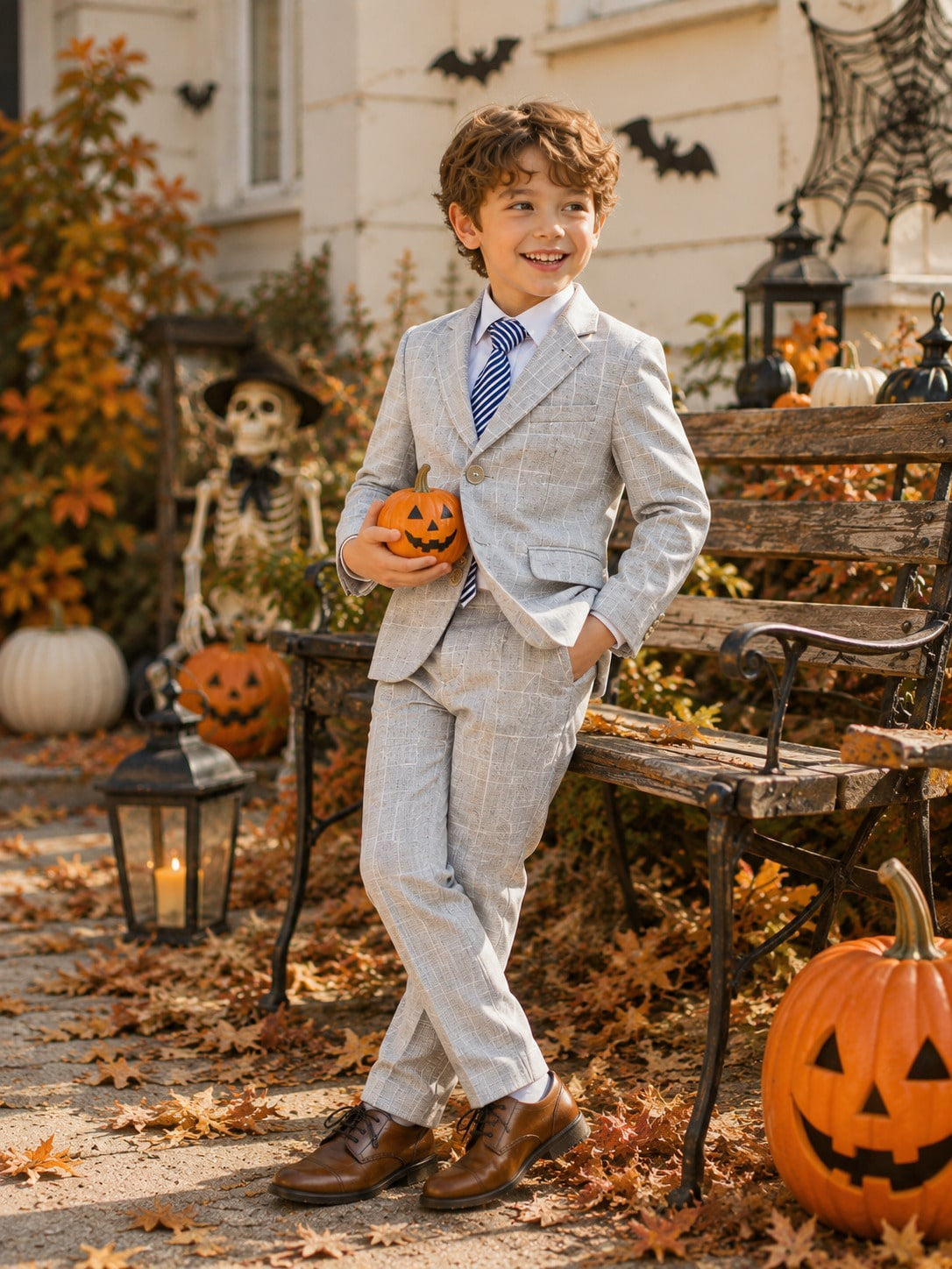Boys Gray Plaid Double-Breasted Suit Set | Pack of 12 | Unit Price $11 | Mix-GC-124