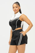 Sporty 2-Piece Women’s Set — cute, comfortable & perfect for everyday wear! Available in Black/White, Red/White & Blue/Black.