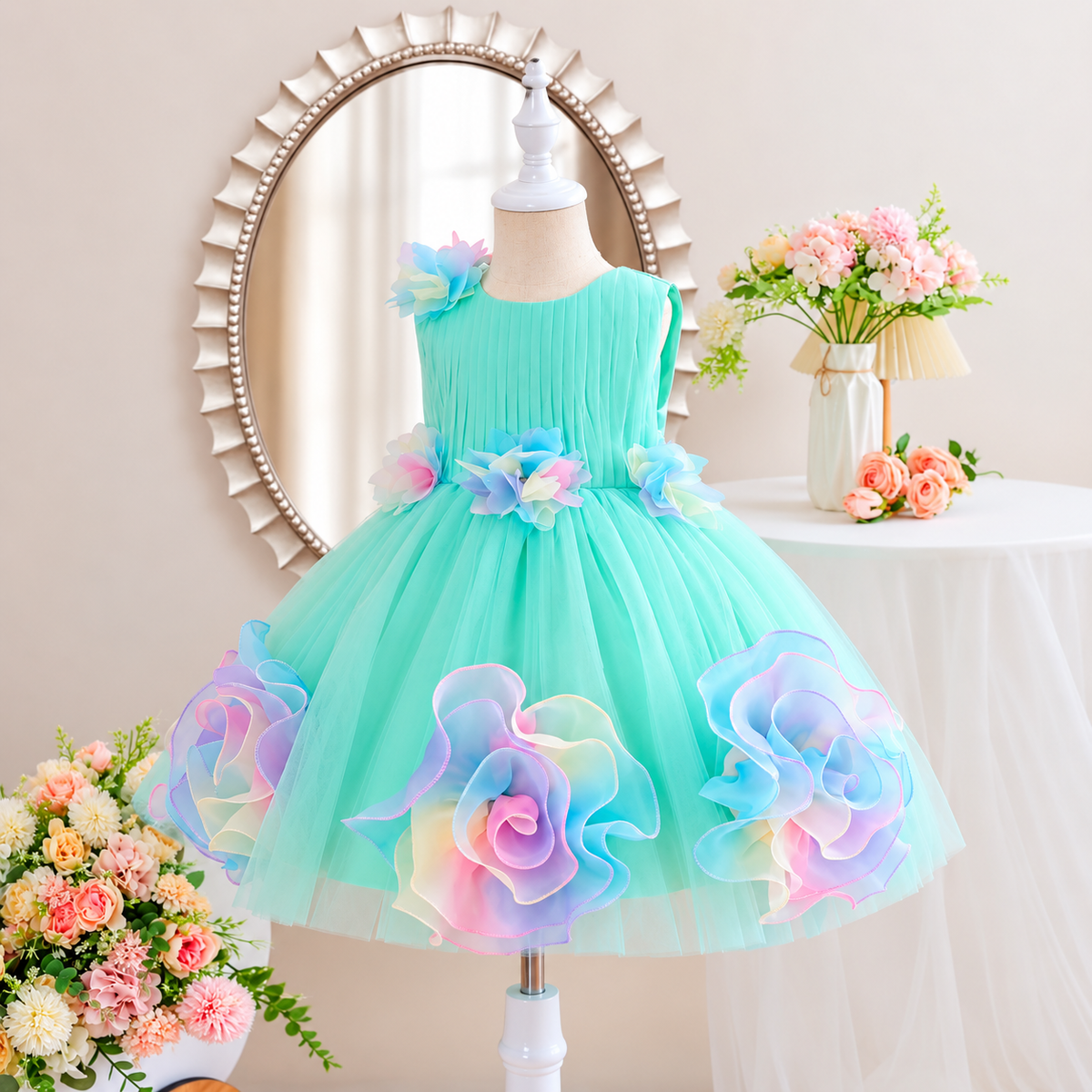 Girls' Mint Green Floral Party Dress | Mixed Sizes 2–7 | Pack 5 $60 | Mix-GC-132
