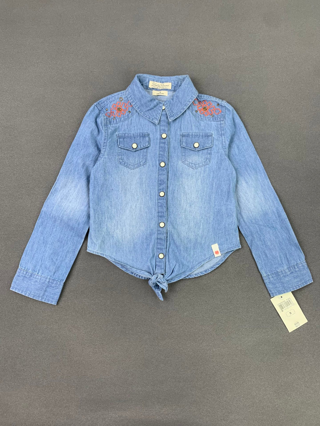Lucky Brand Girls' Long-Sleeve Denim Shirt, 100% Cotton Denim Fabric, Soft Fabric.