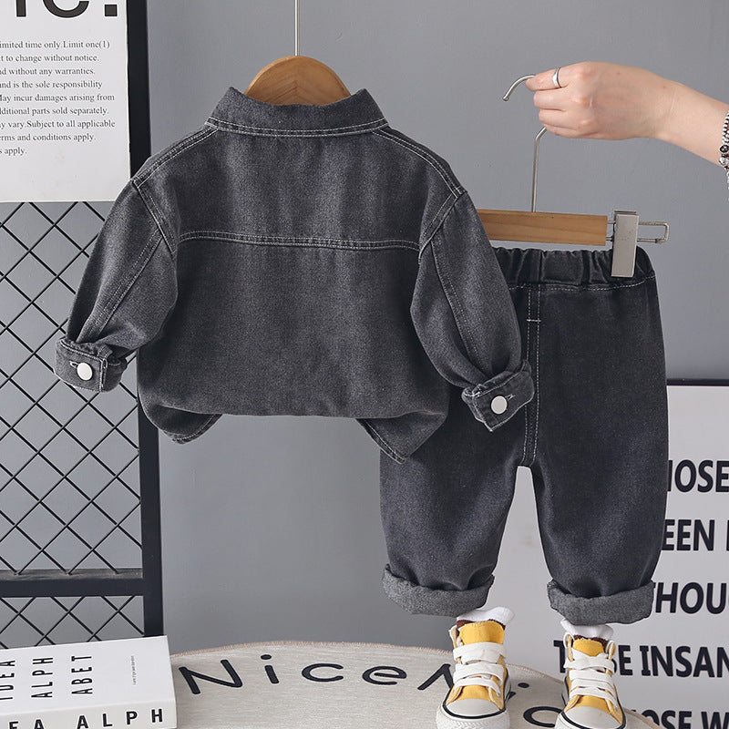 Spring and Autumn Clothing Baby Children's Coat Baby Cowboy Long Sleeve Three Piece Set