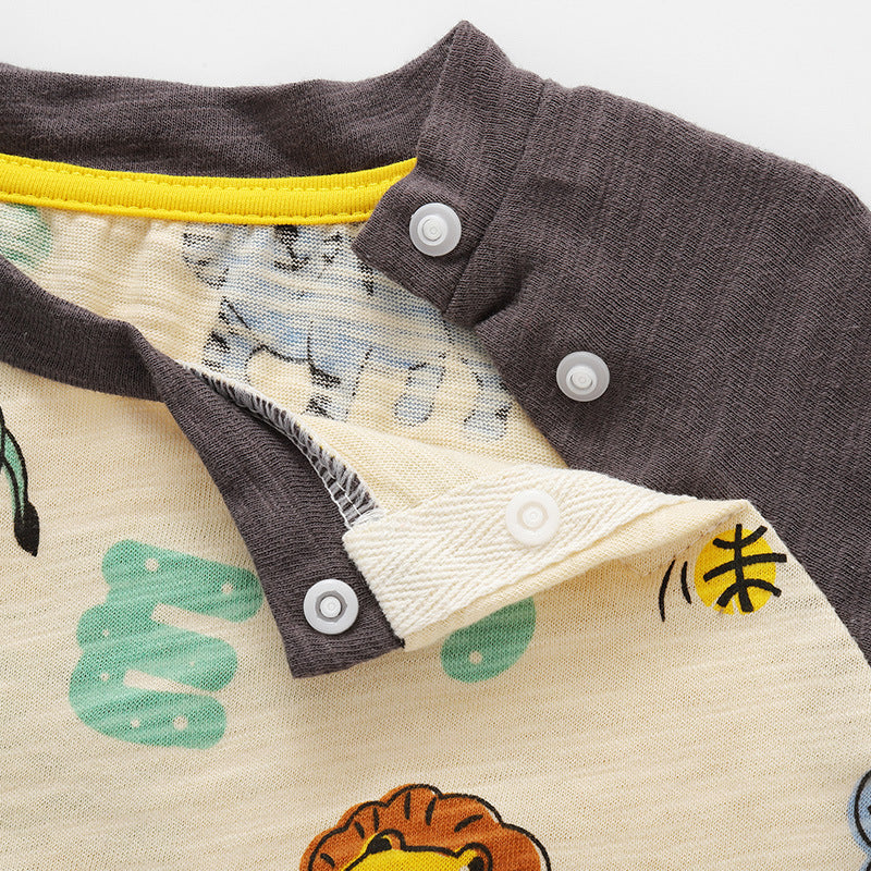 Baby & Toddler Tiger Print Short Sleeve Shirt — Korean Style Unisex Cotton Top (Sizes 73-110cm)