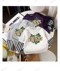 Kids Sweet graphic stripe sleeve sweatshirt in gray purple and white