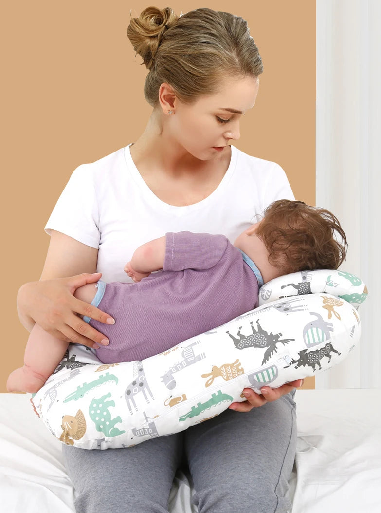 Multi-Functional Baby Nursing & Feeding Pillow — Pure Cotton Cover, Polyester Fill (53x40cm)