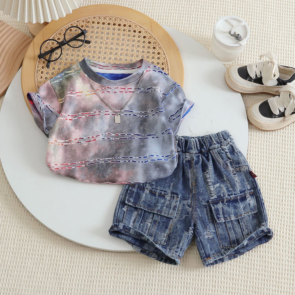 Baby tie dye baby casual short sleeved shorts two-piece set