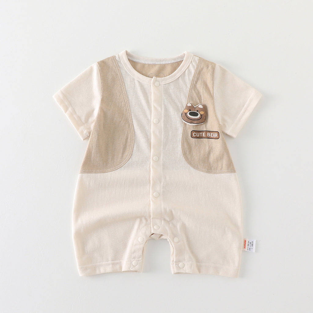 Baby Short Sleeve Romper Cartoon Bear Summer Breathable Lightweight Casual Boy Baby Onesie