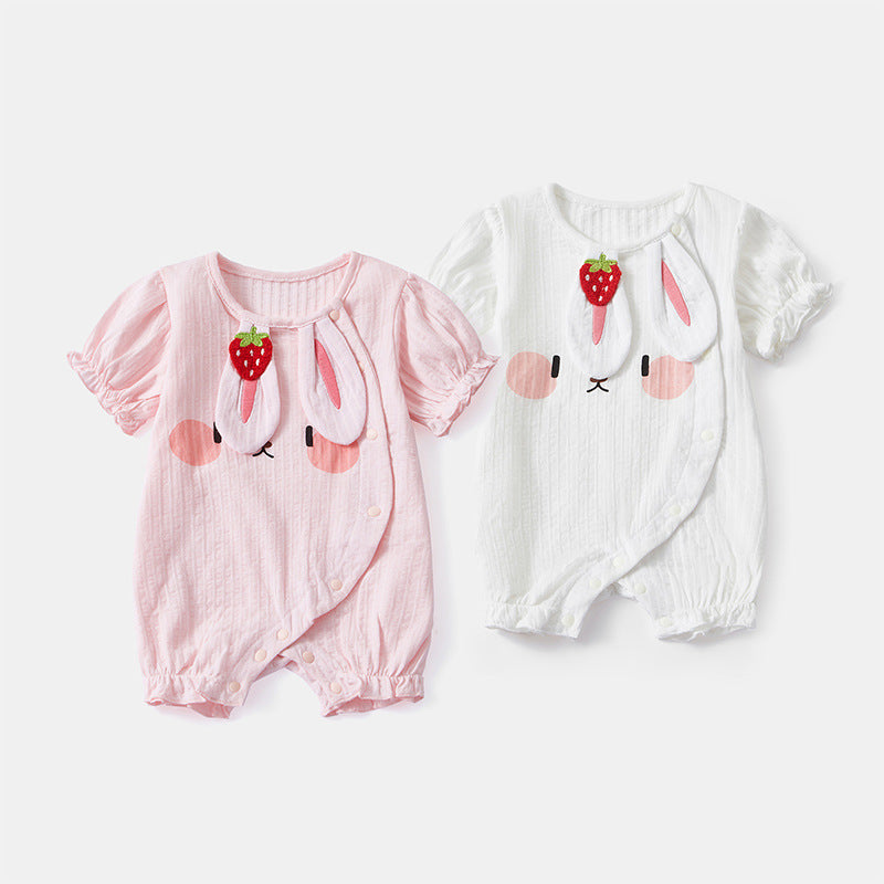 Cute Baby Cotton Onesie for Girls, Full Cotton Romper, Short Sleeve Summer Lightweight Outfit, Newborn Baby Bodysuit