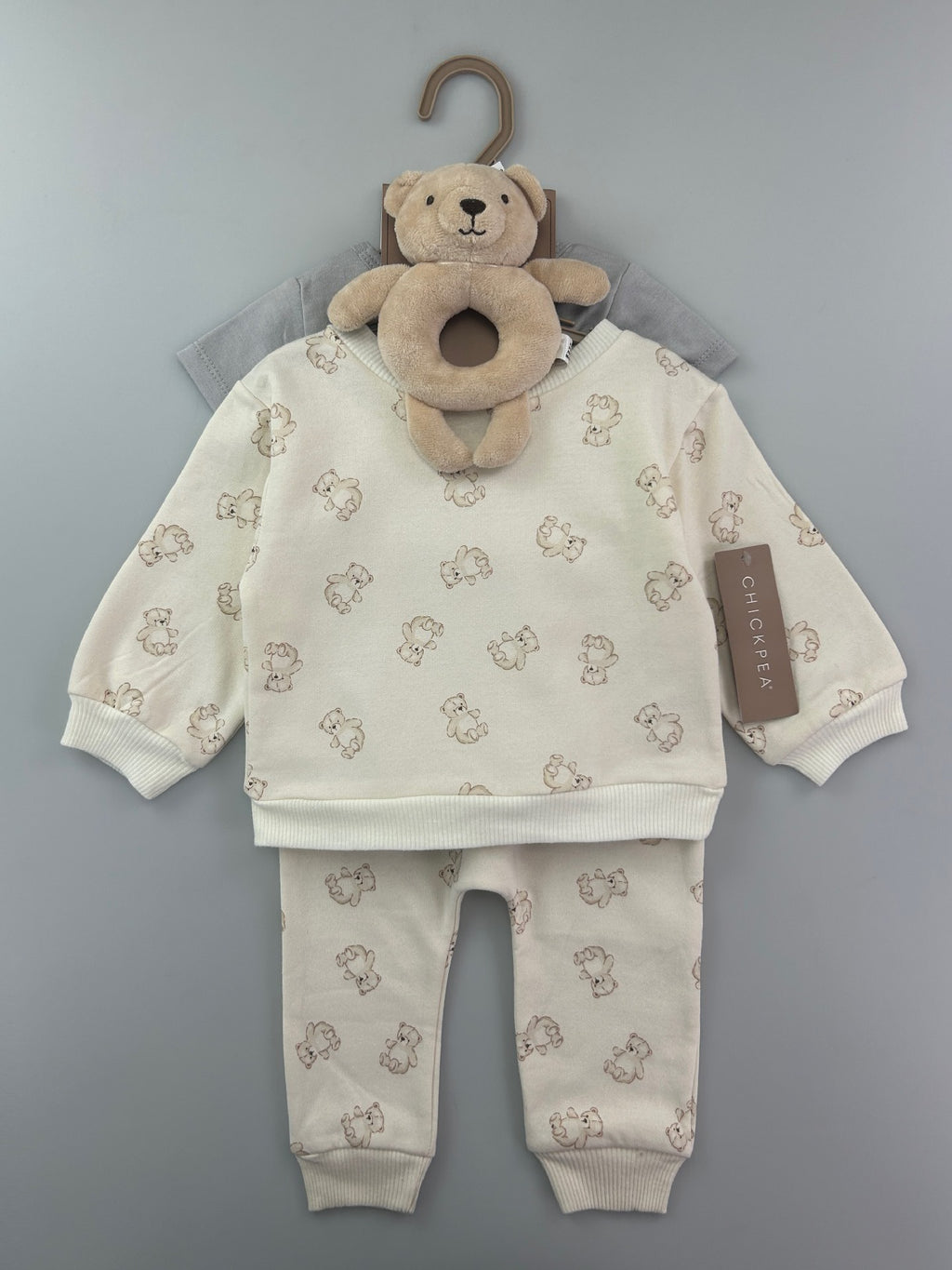 3-Piece Baby Bodysuit, Sweatshirt & Jogger Pants Outfit Set – Neutral Bear Print Unit Price &9.50| MOQ :12 each style