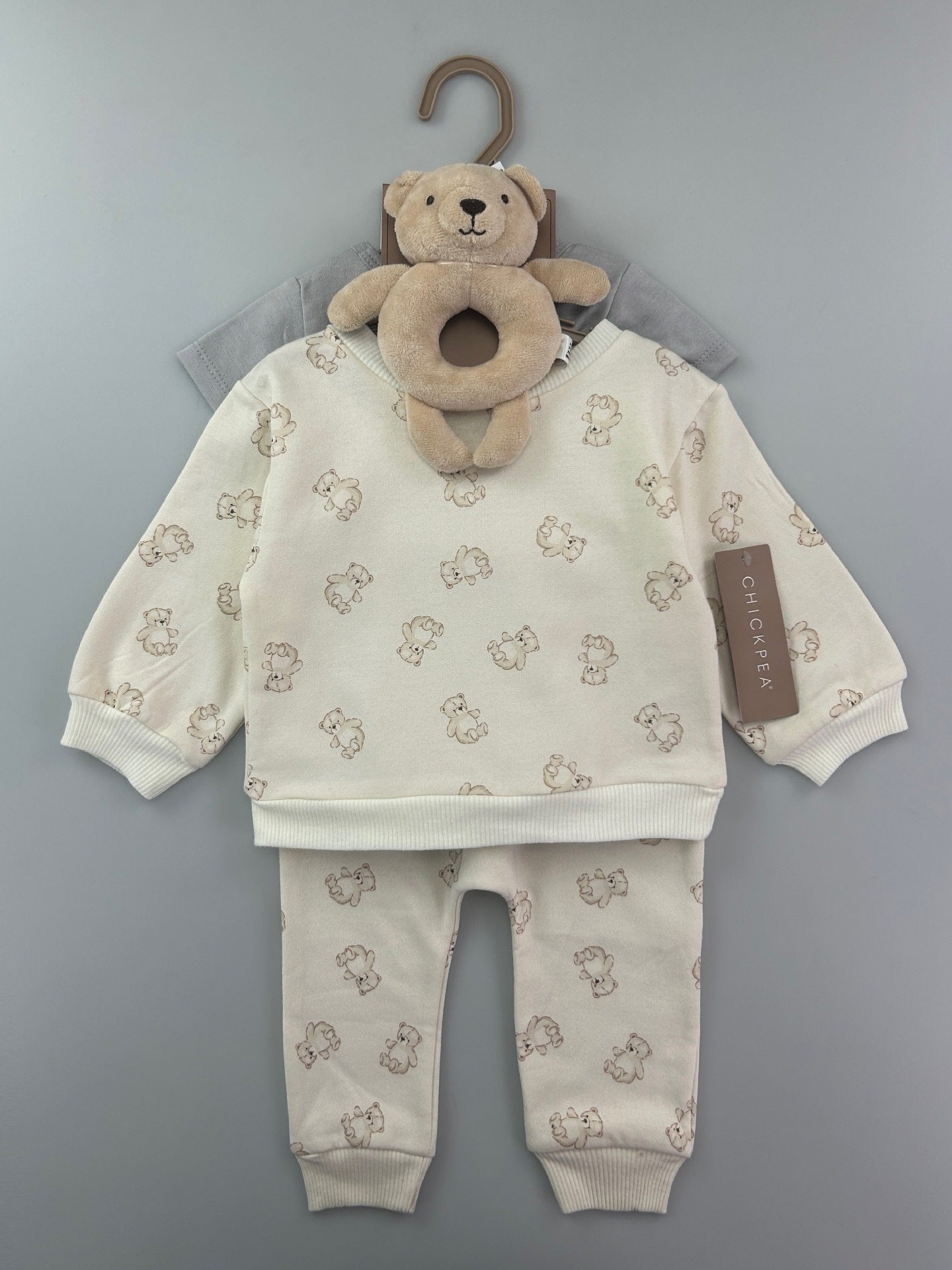 3-Piece Baby Bodysuit, Sweatshirt & Jogger Pants Outfit Set – Neutral Bear Print Unit Price &9.50| MOQ :12 each style