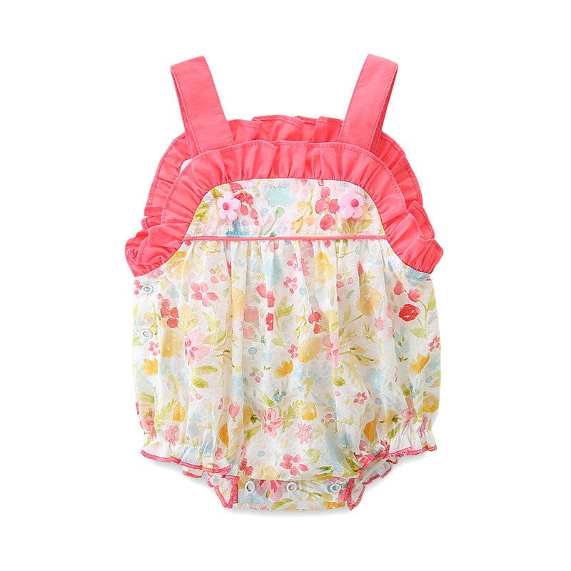 Baby Summer Sleeveless Romper Girl Thin Cotton Strap Floral Baby Bodysuit