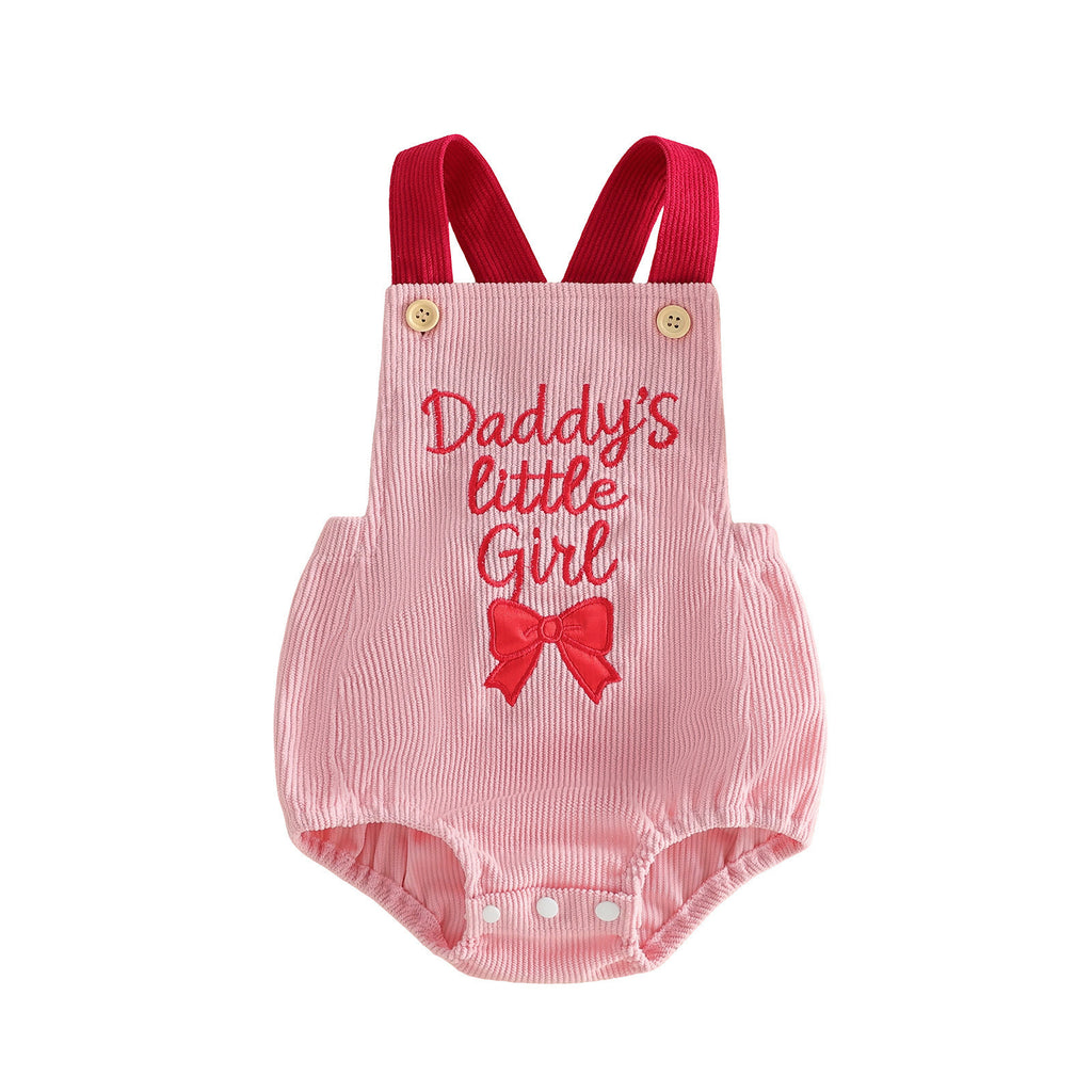 Corduroy Sleeveless Romper for Girls Baby Cute Short Sleeve Onesie with Pink Bow Baby Bodysuit