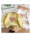 Girls 3D rainbow ruffle sleeve sweatshirt in pink red and cream