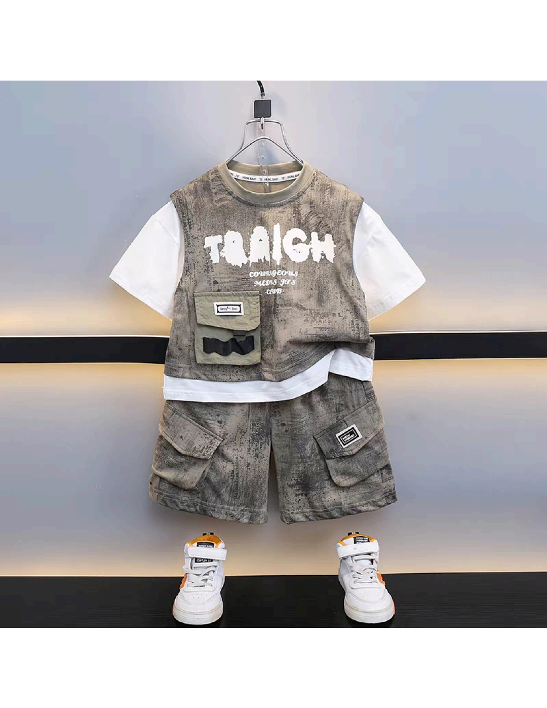 Kids’ 2-Piece Streetwear Cargo Shorts Set | $5 | MOQ 12 Sets