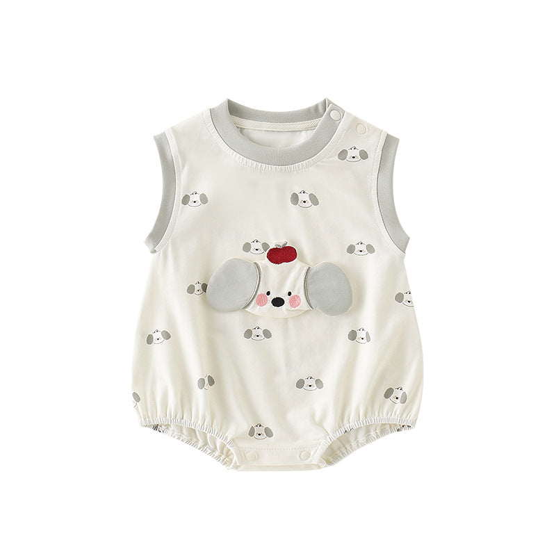Baby Lightweight Cartoon Print Sleeveless Romper Outfit for Infants, Unisex Baby Crawling Clothes, One-Piece Bodysuit