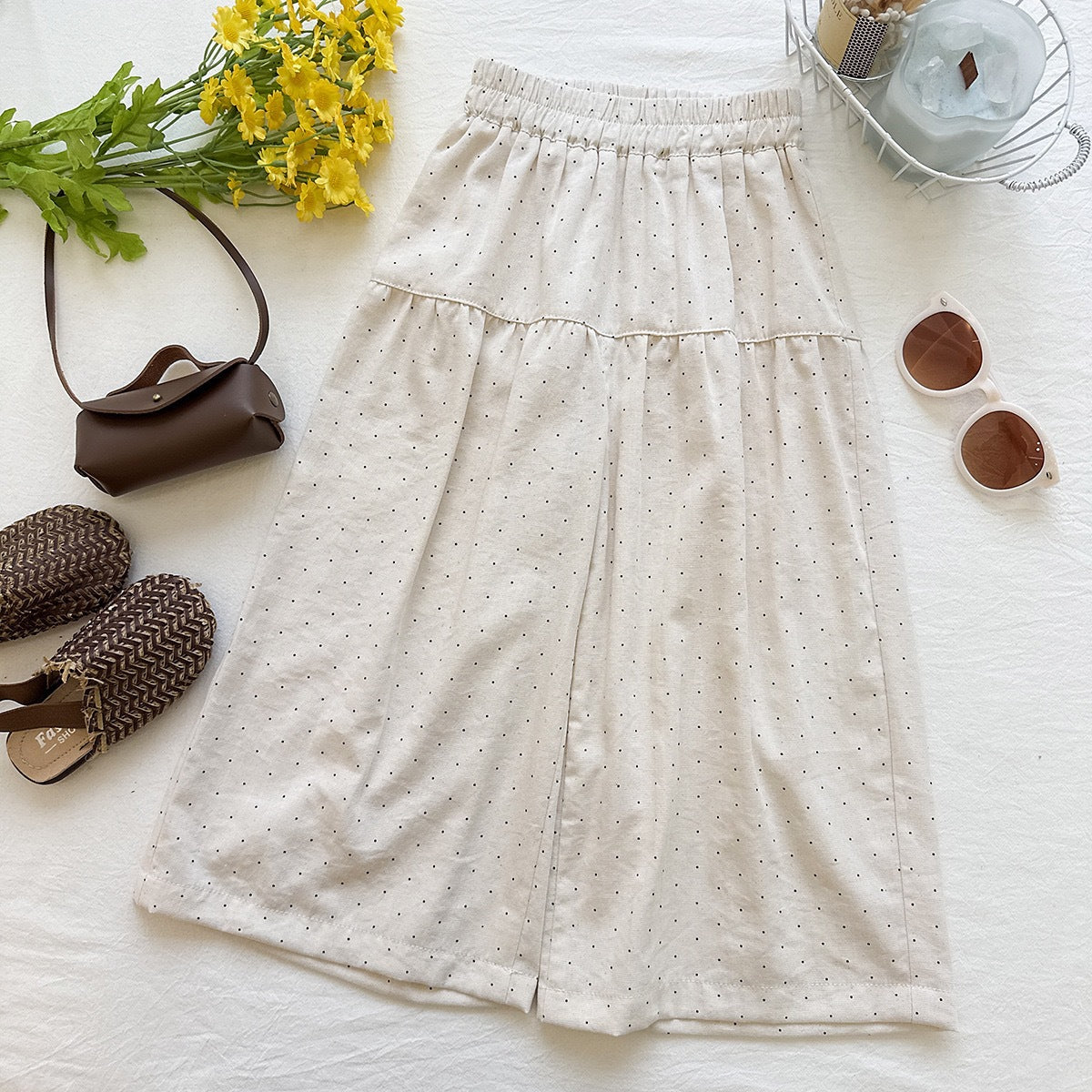 Girls' Summer Polka Dot Outfit Set, Sleeveless Top with Wide Leg PantsTwo-Piece Set, Chic Children's Summer Wear