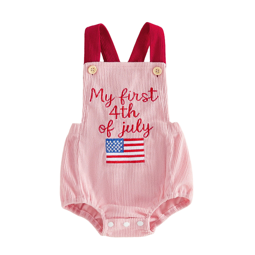 Corduroy Sleeveless Romper for Girls Baby Cute Short Sleeve Onesie with Pink Bow Baby Bodysuit