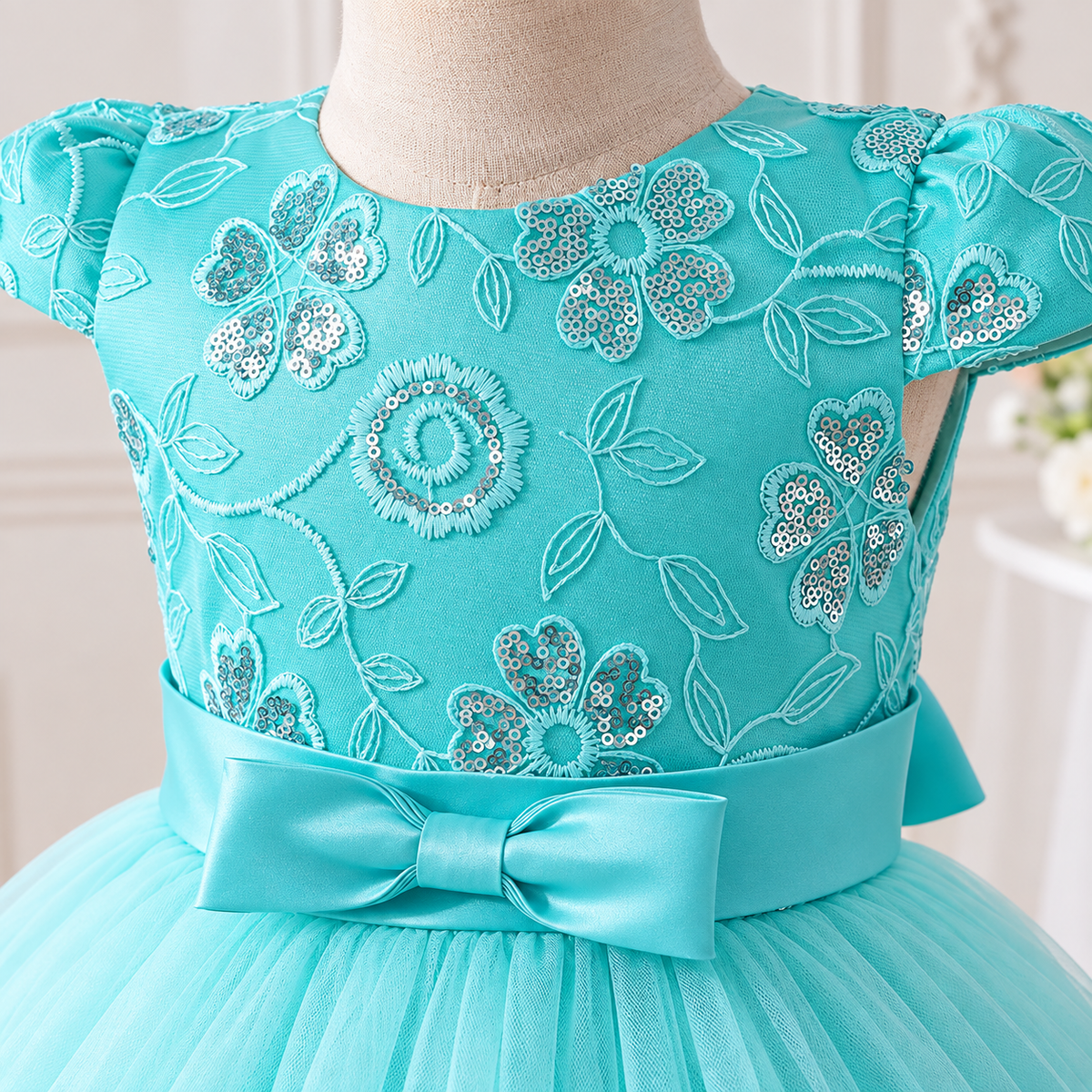 Girls' Turquoise Lace Party Dress | Unit Price $12 | Pack 5 $60 | Mix-GC-138