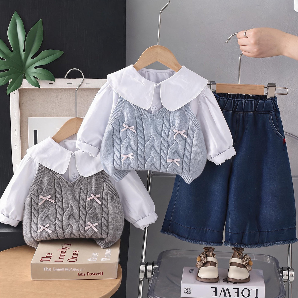 Spring and Autumn Baby Children's Sweater Vest Baby Long Sleeve Three Piece Set