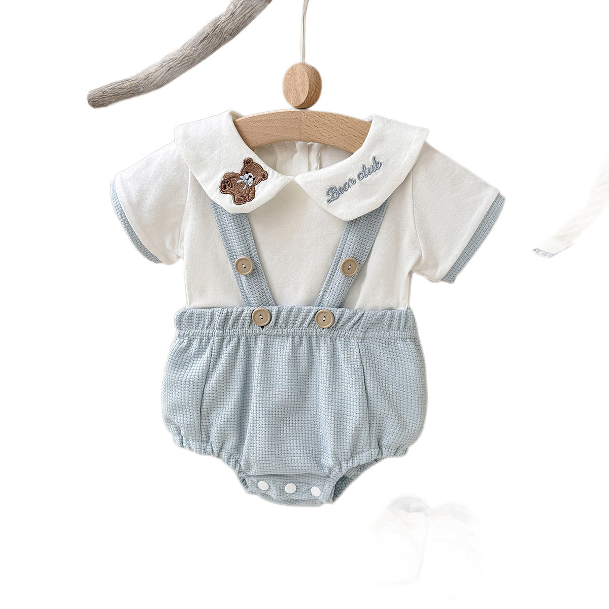 Cute Bear Embroidery Baby Short Sleeve Romper