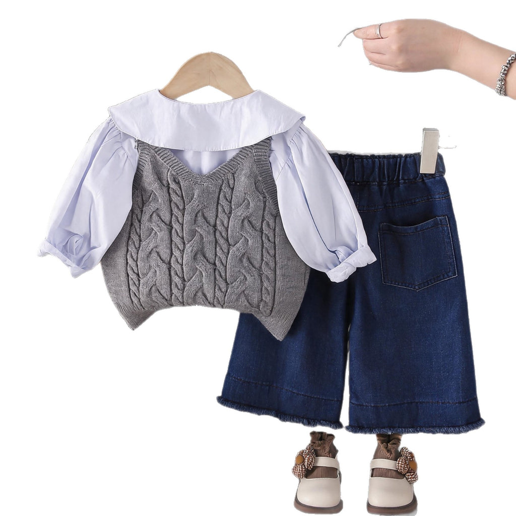 Spring and Autumn Baby Children's Sweater Vest Baby Long Sleeve Three Piece Set