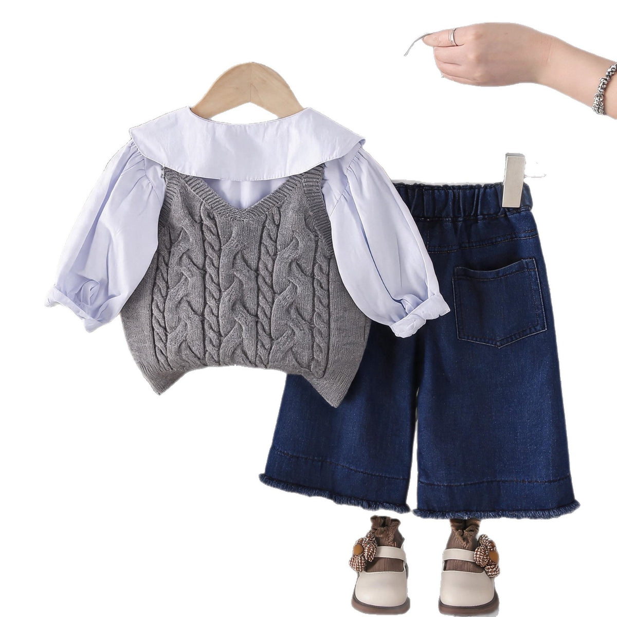 Spring and Autumn Baby Children's Sweater Vest Baby Long Sleeve Three Piece Set