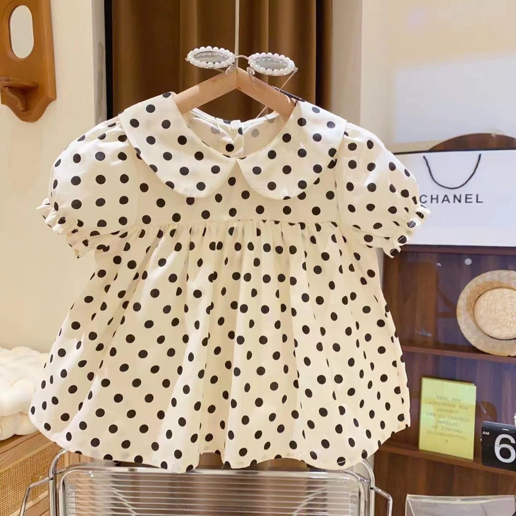 Cute Polka Dot Blouse and Denim Shorts Set for Girls, Fashionable Two-Piece Outfit, Kids Trendy Casual Wear