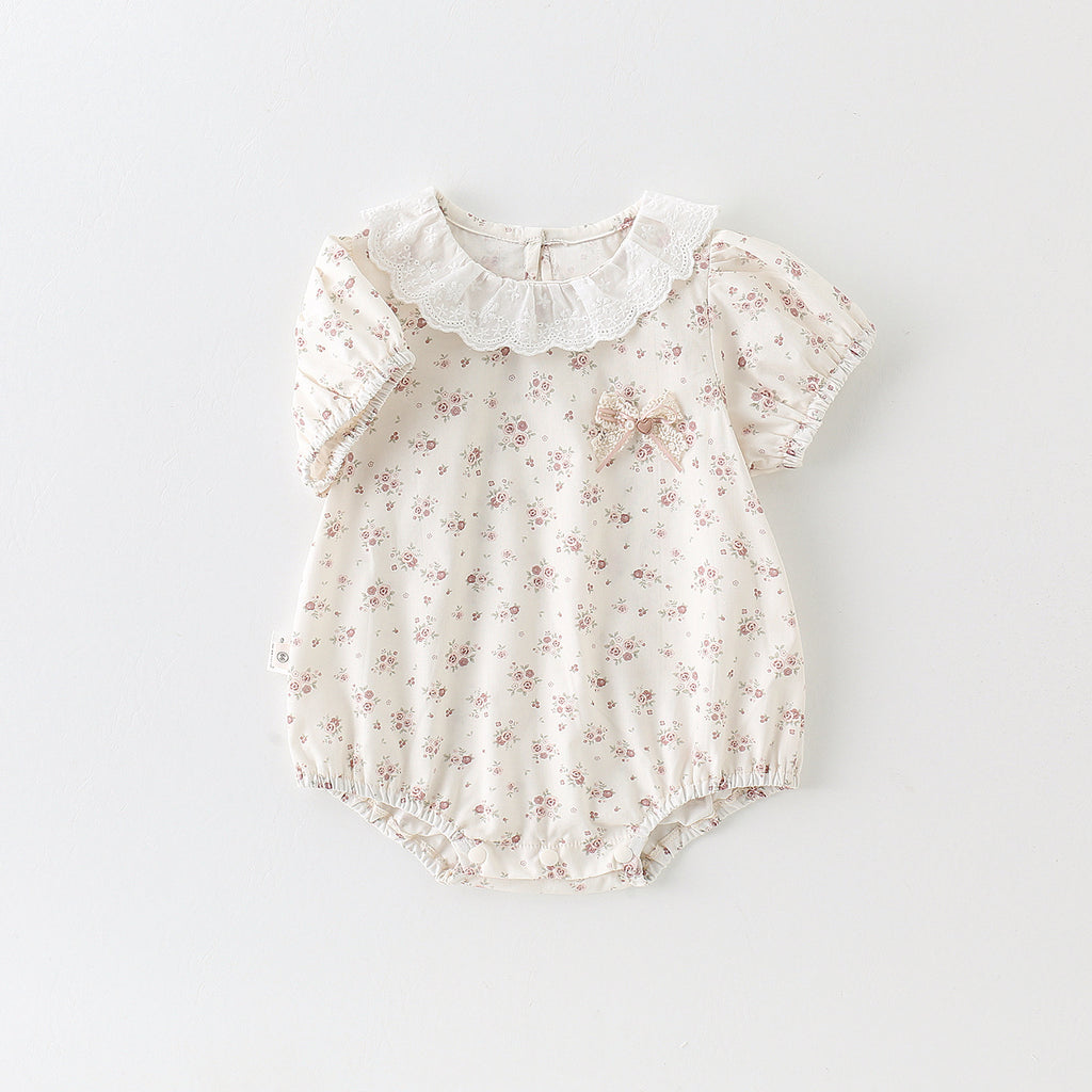Baby Girl Floral Print Romper, Baby Girl Triangular Crawling Suit