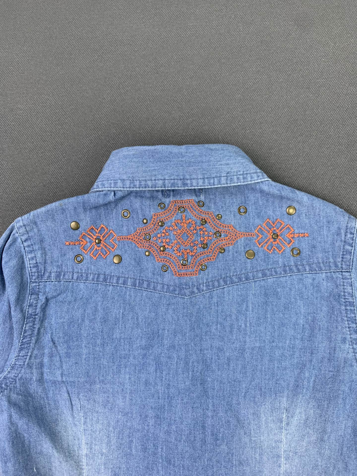 Lucky Brand Girls' Long-Sleeve Denim Shirt, 100% Cotton Denim Fabric, Soft Fabric.
