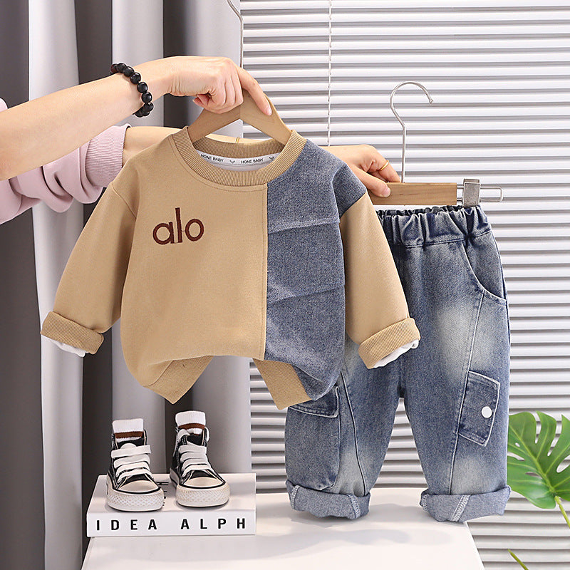 Boys’ Lifestyle 2-Piece Sweatshirt & Denim Pants Set | $15 Per Set | MOQ 24 Sets Per Color | Mixed Sizes .