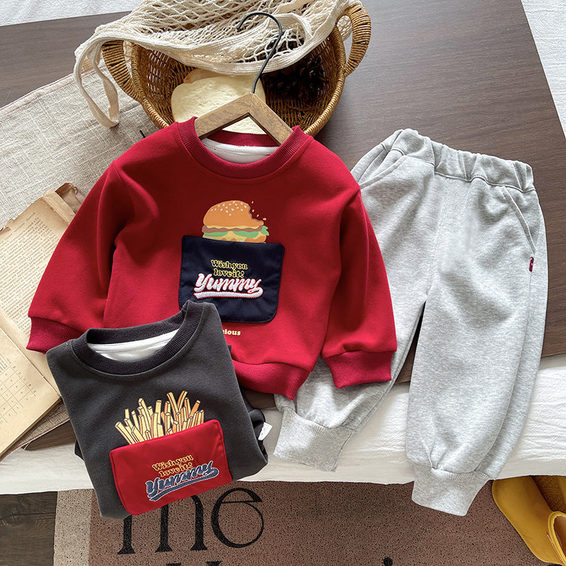 Baby cartoon hoodie baby long sleeved two-piece set