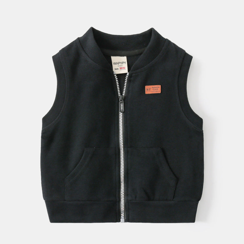 Kids Casual Zip-Up Jacket — Boys Cotton Blend Spring & Fall Coat (Sizes 90-130cm)