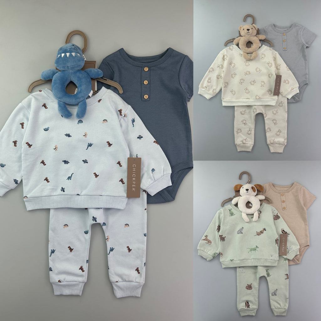 3-Piece Baby Bodysuit, Sweatshirt & Jogger Pants Outfit Set – Neutral Bear Print Unit Price &9.50| MOQ :12 each style
