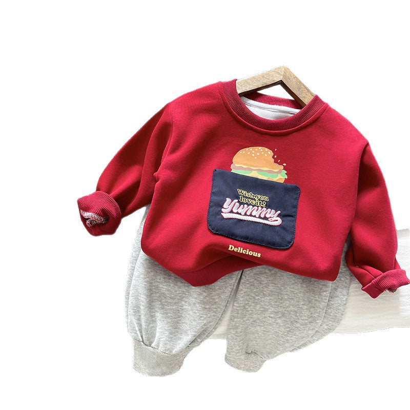 Baby cartoon hoodie baby long sleeved two-piece set