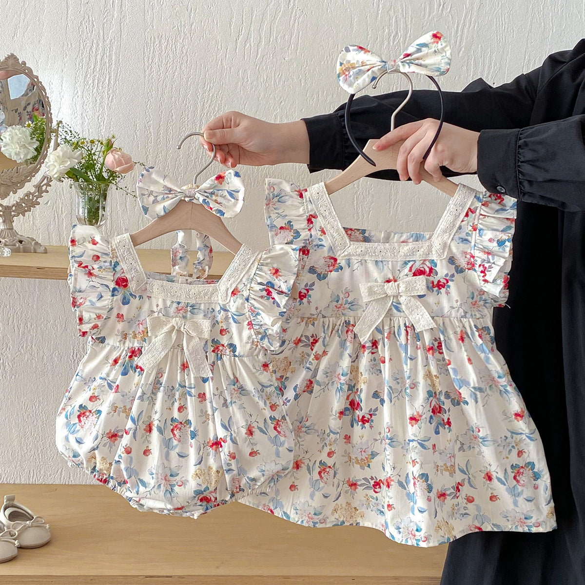 Baby Clothes Summer Baby Full Moon Romper Short Sleeve Sweet Print Princess Dress Stylish Sisters Outfit