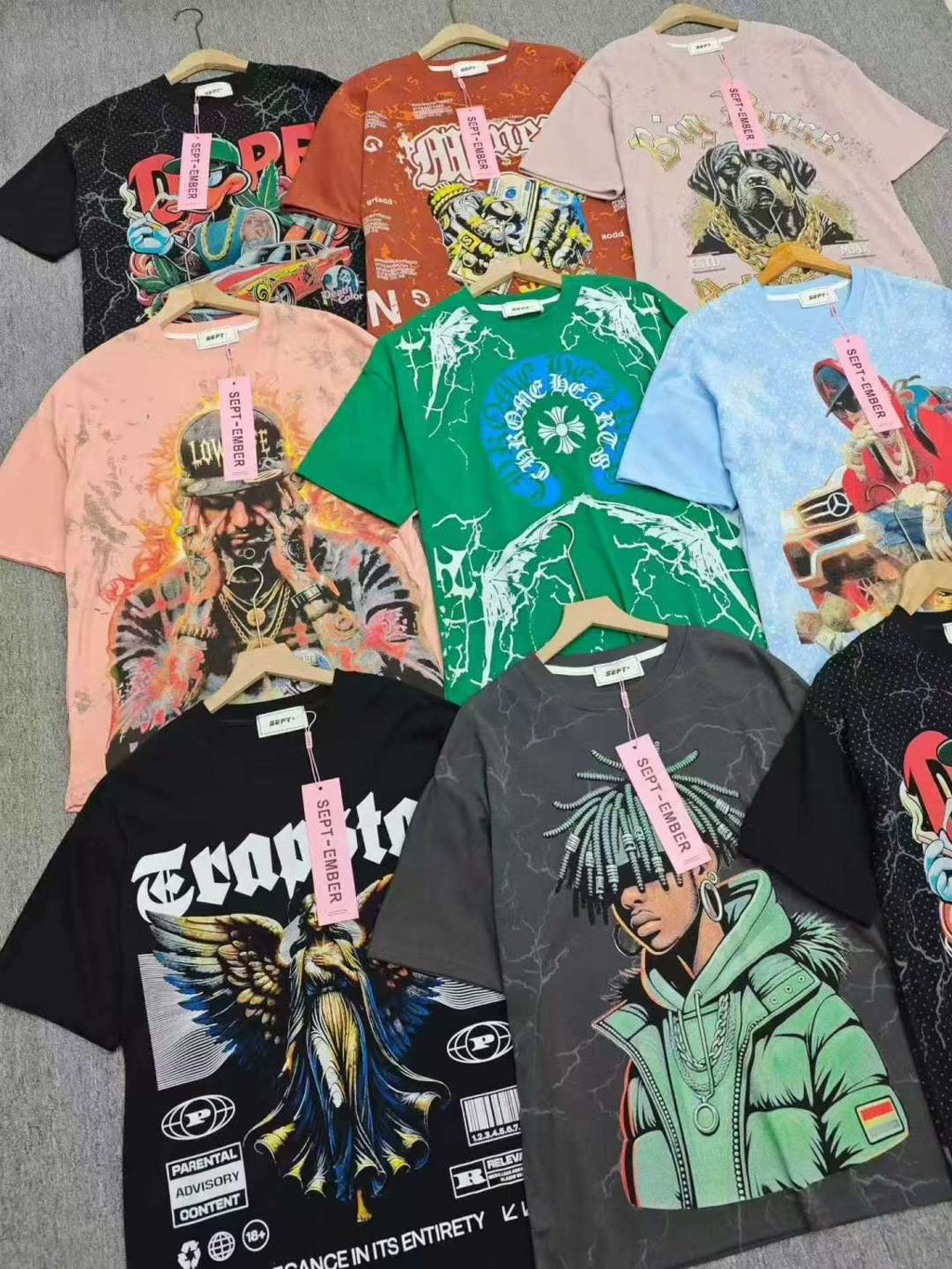 Mixed Graphic T-Shirts Assortment – MOQ 100 pcs | $6.00/pc / 300-380g