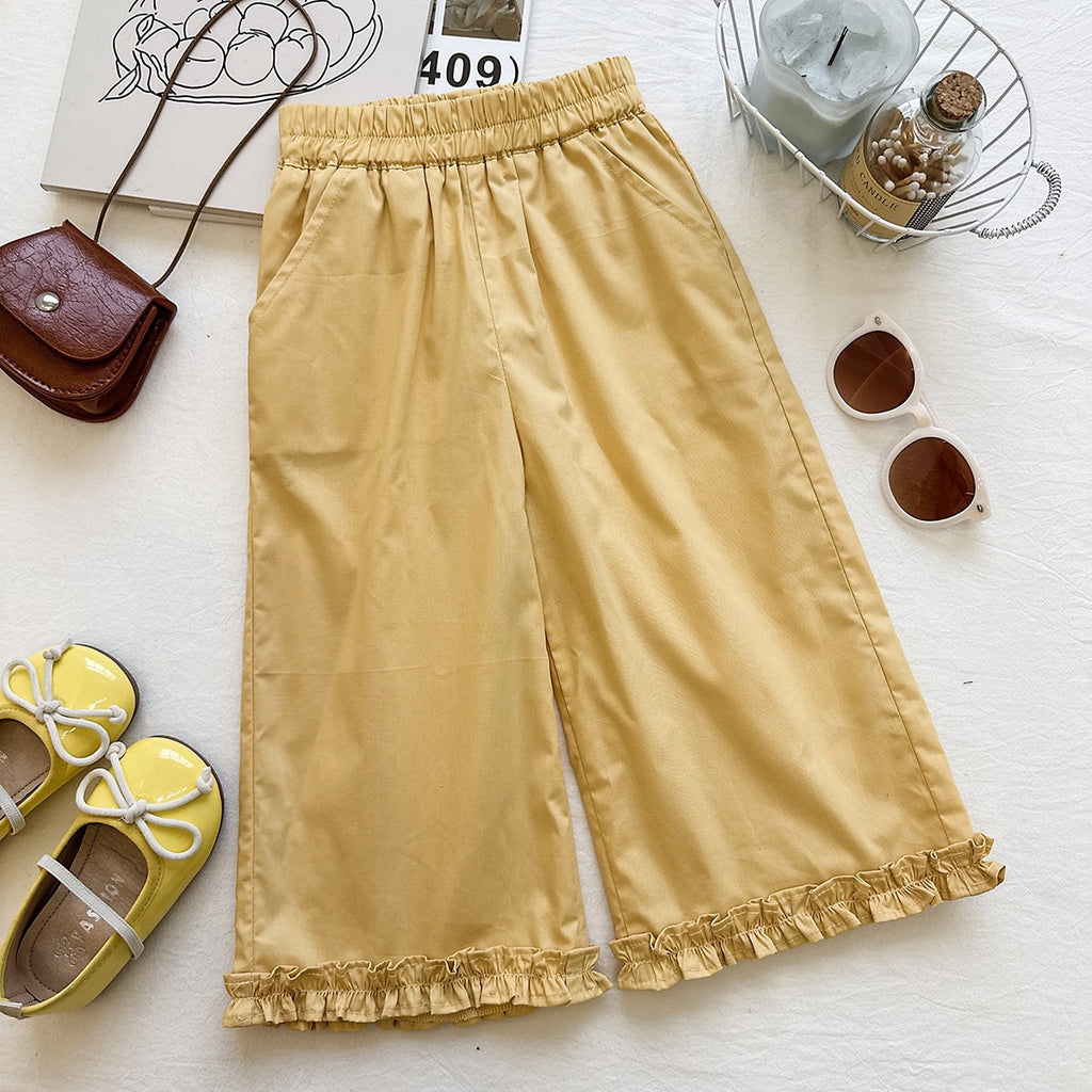Summer Girl's Outfit Set Sleeveless Floral Top Loose Wide-Leg Pants Vacation Style Two-Piece Set